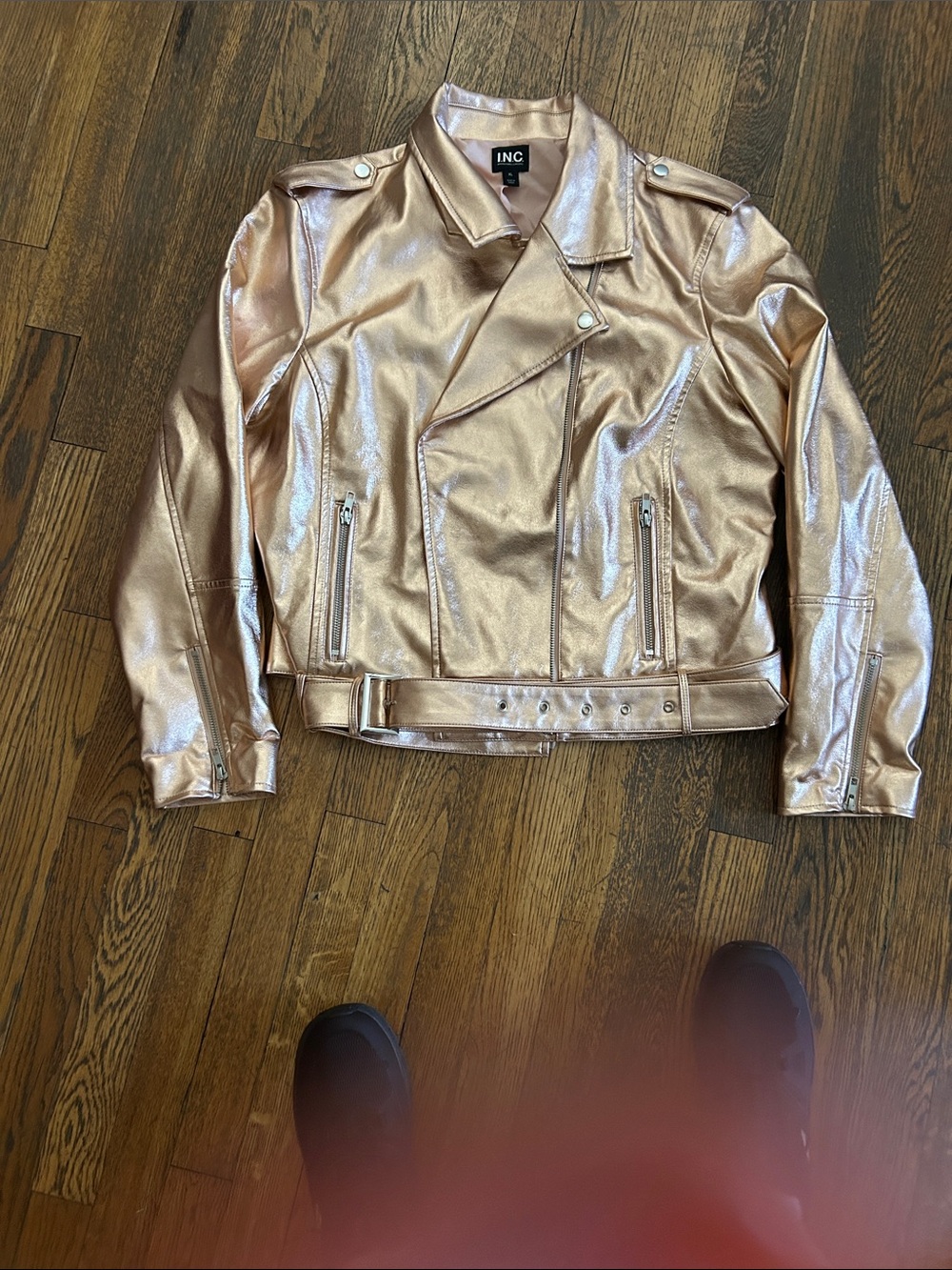 INC International Concepts Metallic Rose Gold Moto-Style Jacket - Picture 4 of 8